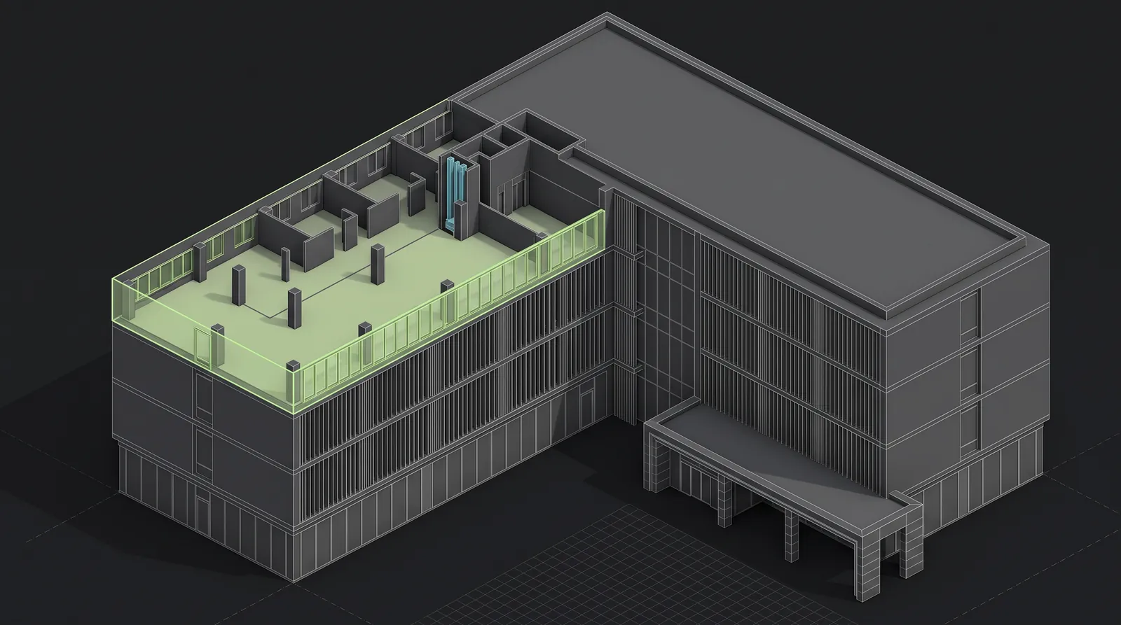 Revit · modello BIM di un’ala ospedaliera